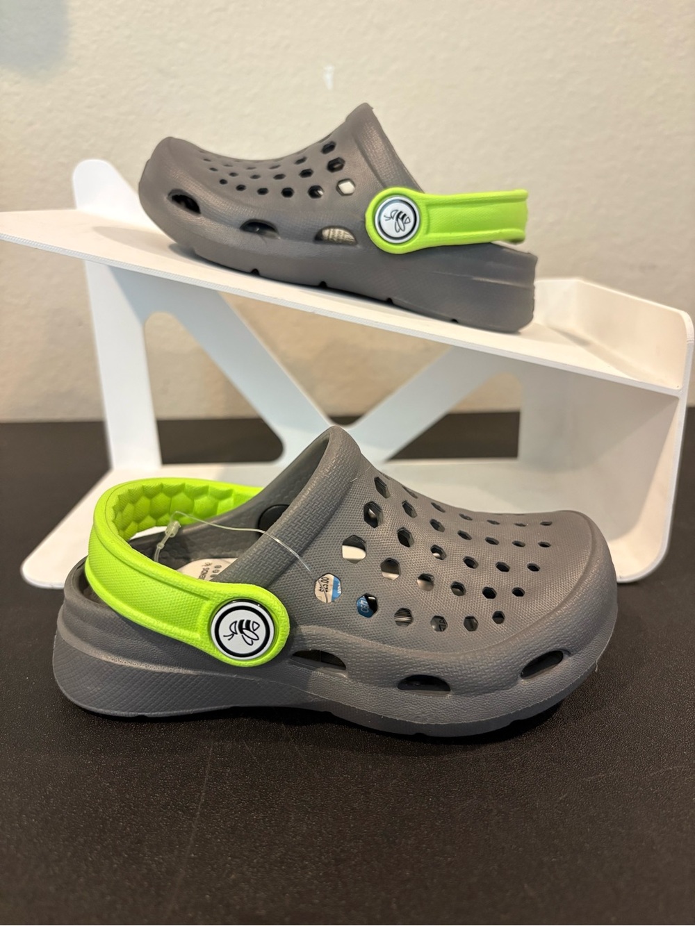 Joybees Harper Slip-On Clogs Charcoal/Lime - Kids Child Toddler Size 6/7
